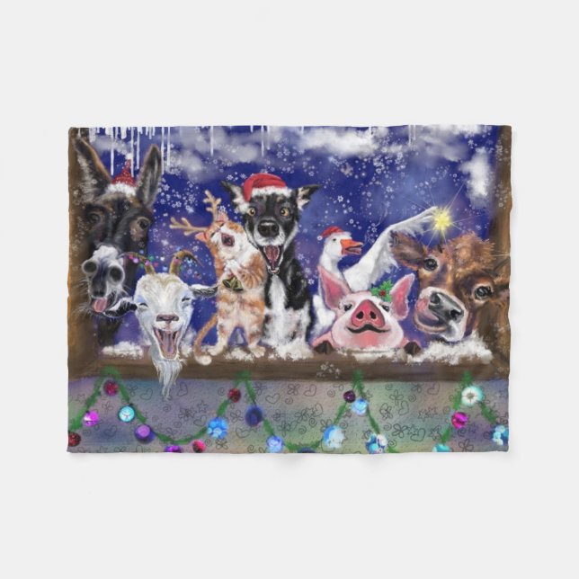 Manta Polar Canción de navidades - Fiesta de animales (Frente (Horizontal))