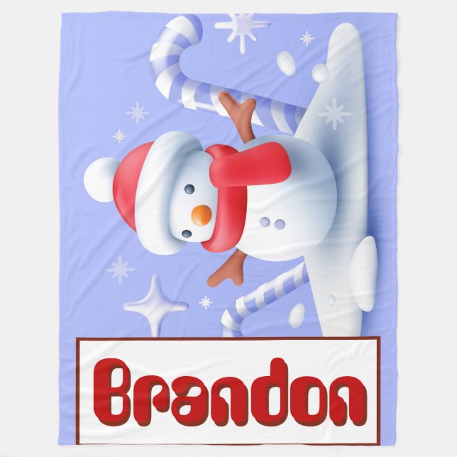 Manta Polar Candy Cane Blanket de Snowman personalizado (Anverso)
