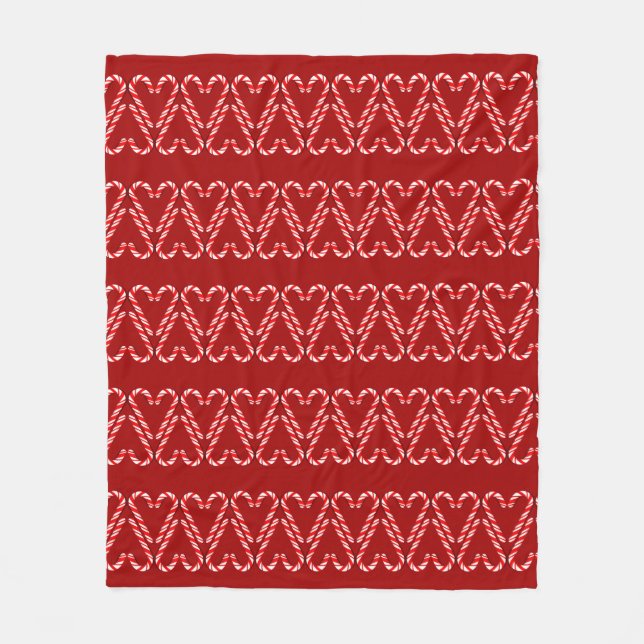 Manta Polar Candy Cane Hearts Stripes on Red - Navidades (Anverso)