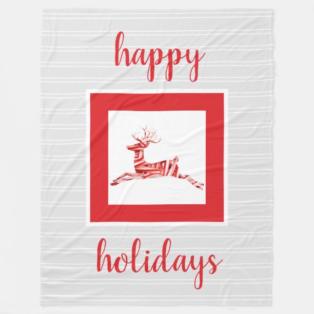 Manta Polar Candy Cane Reindeer, festividad (Anverso)