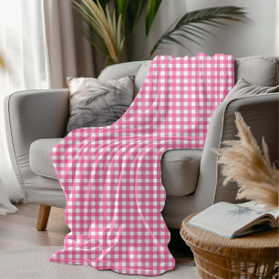 Manta Polar Candy de algodón rosa y blanco Gingham Checkered C