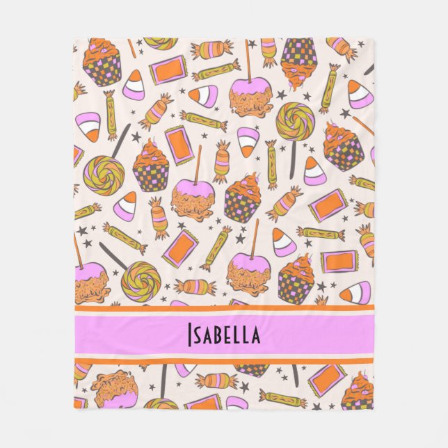 Manta Polar Candy Retro Groovy personalizado de Halloween (Anverso)