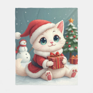 Manta Polar Cañeta para bebé gatos de Navidades blancos