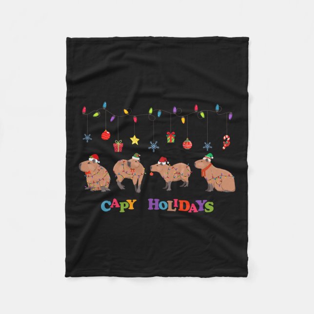 Manta Polar Capibara Feliz Navidad Capybaras Lover Funny Cap (Anverso)
