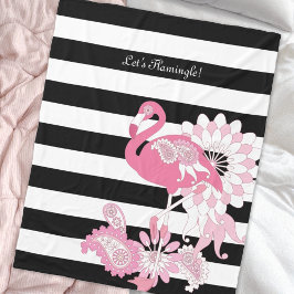 Manta Polar Caprichoso Chic Flamenco Rosa Rayas Negras y Blanc