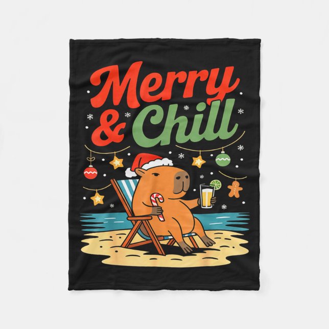Manta Polar Capybara Christmas Holiday Beach Vibes Merry And C (Anverso)