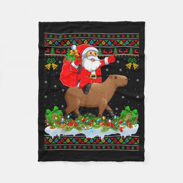 Manta Polar Capybara Xmas Pajamas Ugly Santa Riding Capybara C (Anverso)