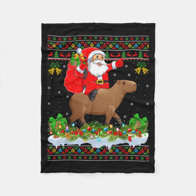 Manta Polar Capybara Xmas Pajamas Ugly Santa Riding Capybara C (Anverso)