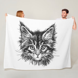 Manta Polar Cara de gatito negro y blanco