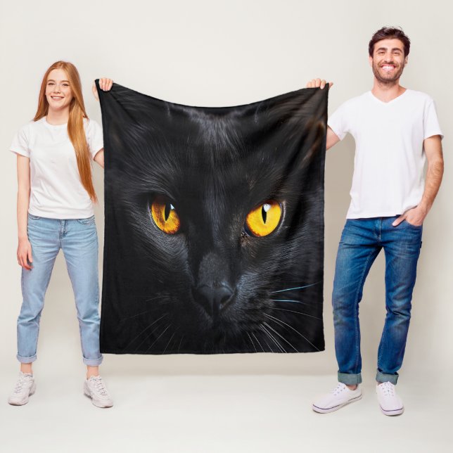 Manta Polar Cara de gato negro con ojos amarillo brillante (In situ)