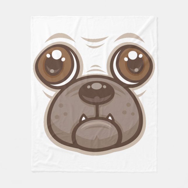 Manta Polar Cara de perro pug de dibujos animados (Anverso)