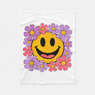 Manta Polar Cara Sonriente Feliz De Margaritas Retro Estética 