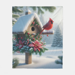 Manta Polar Cardenal de invierno en un hogar festivo
