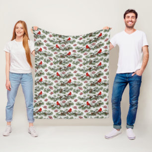 Manta Polar Cardenal Rojo de Navidad Invierno Verde Perenne