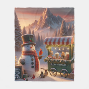 Manta Polar Carro de chocolate caliente de Snowman, el inviern