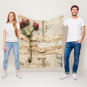 Manta Polar Carta de amor floral vintage atemporal