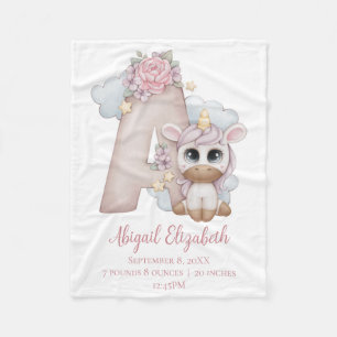 Manta Polar Carta Monograma de Unicornio A Rosa Regalo de Bebé