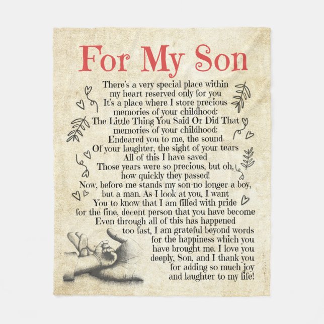 Manta Polar Carta Personalizada Para Mi Hijo, Hijo Cumpleaños (Anverso)