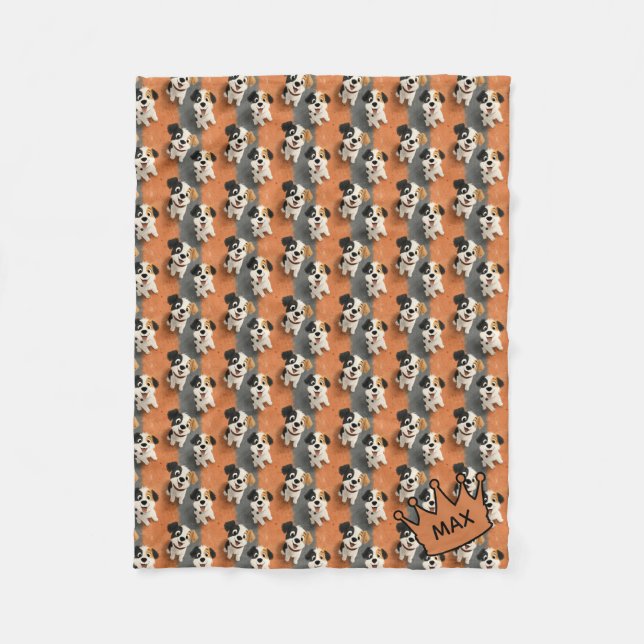 Manta Polar Cartoon Dog Pattern on Orange – Customizable  (Anverso)