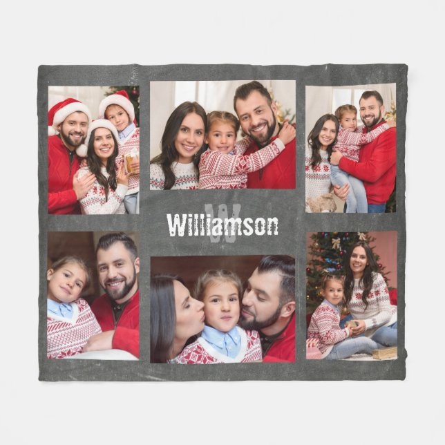 Manta Polar Cartucho de Collage de fotos de familia monograma  (Frente (Horizontal))