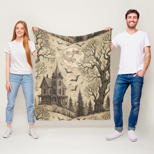 Manta Polar Casa de época y luna llena (In situ)