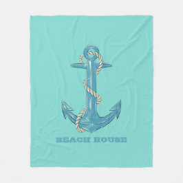Manta Polar Casa de playa náutica, Anchor, Rope, Mint Green