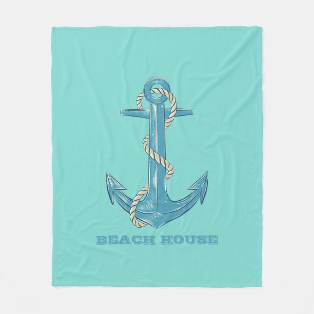 Manta Polar Casa de playa náutica, Anchor, Rope, Mint Green (Anverso)