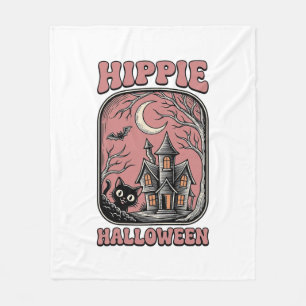Manta Polar Casa embrujada de gato de Halloween Hippie Diseño 