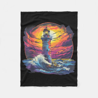 Manta Polar Casa junto al mar con faro y vela en la playa