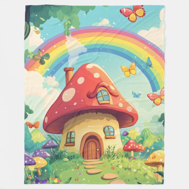 Manta Polar Casas de hongos y arco iris 10 (Anverso)