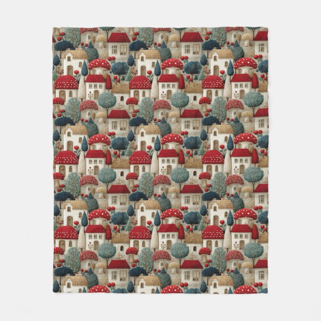 Manta Polar Casas de Navidad de pueblo con techos rojos, (Anverso)