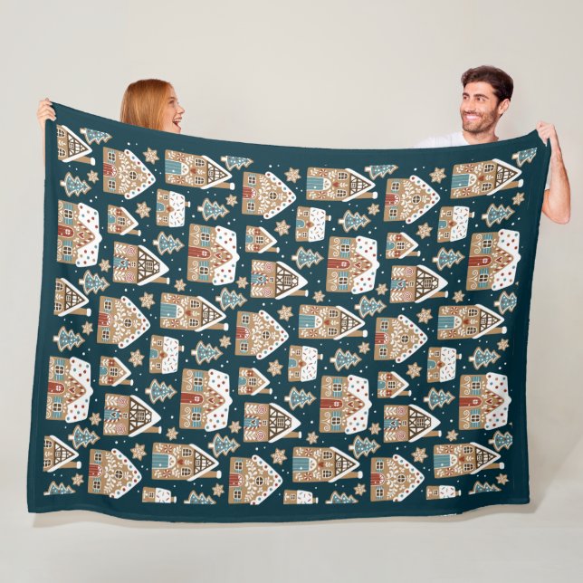 Manta Polar Casas de pan de jengibre y Navidades azules de coc (In situ)