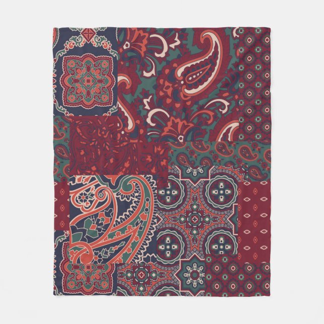 Manta Polar cashmere paisley seda patchwork abstract vi (Anverso)