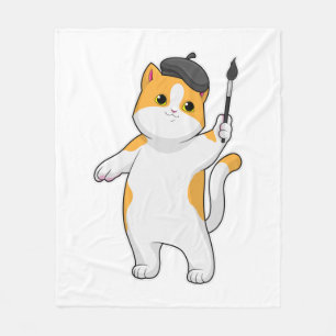 Manta Polar Cat as Painter con pincel de pintura