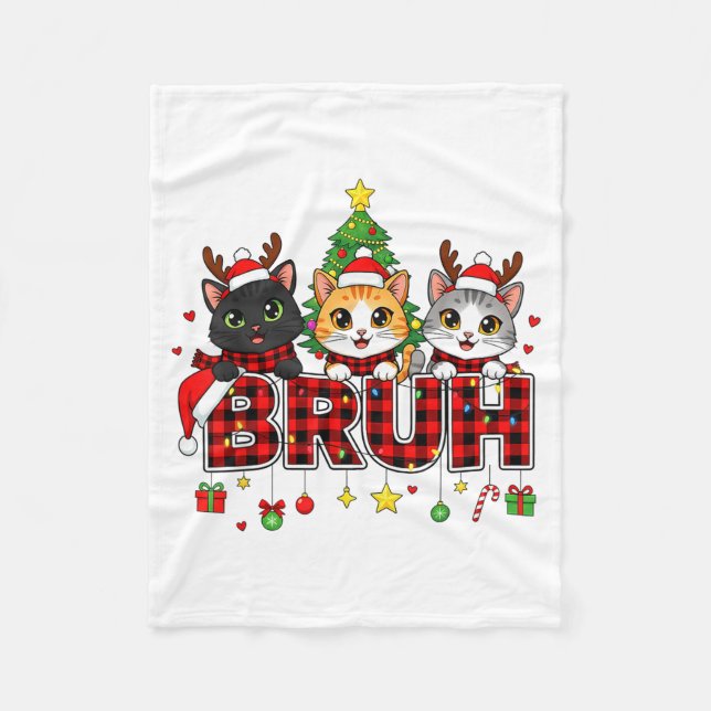 Manta Polar Cat Christmas Light Reindeer Santa Bruh Funny  (Anverso)