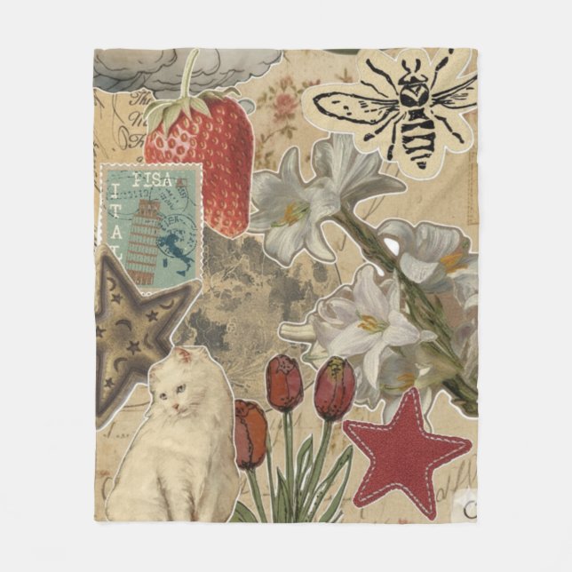 Manta Polar Cat Floral Collage Pattern – Cute Artistic Design (Anverso)