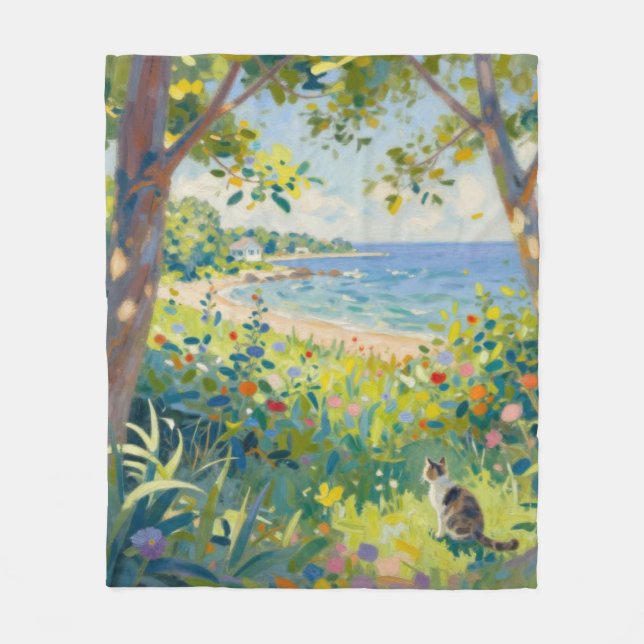 Manta Polar Cat Flowers And Sea (Anverso)