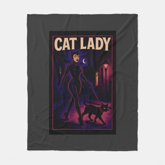 Manta Polar Cat Lady -Cats Art Lover- City Night Comic Graphic (Anverso)