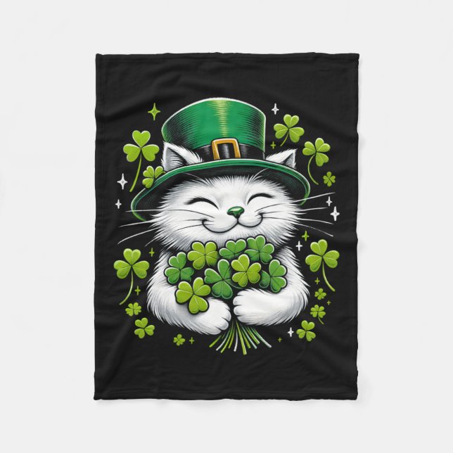 Manta Polar Cat Leprechaun Clover St Patricks Day Mujeres Chic (Anverso)