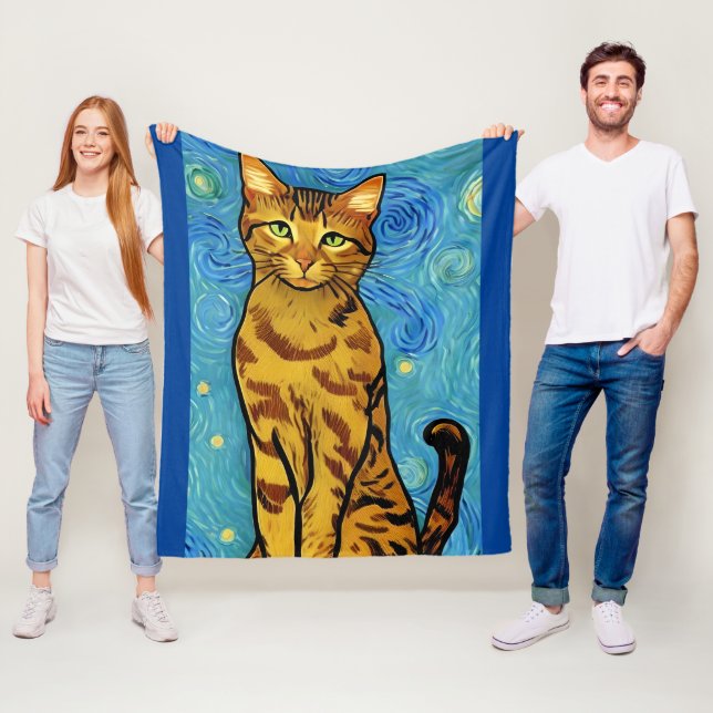 Manta Polar Cat Lover Van Gogh Style Starry Night (In situ)