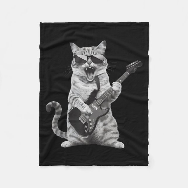 Manta Polar Cat Playing Guitar Rock Star Rock And Roll Men Wom (Anverso)