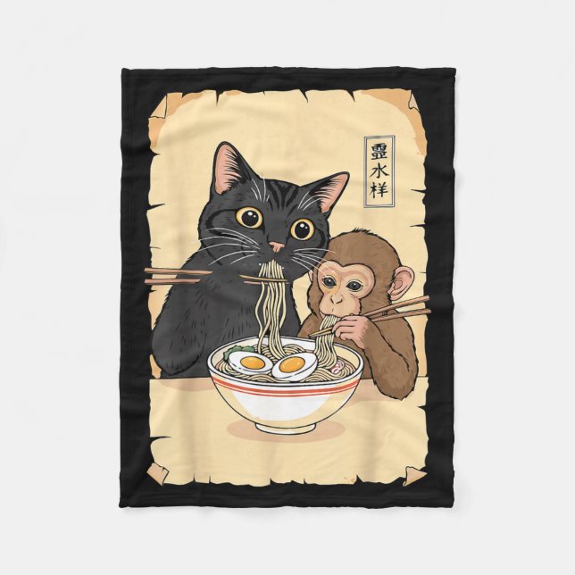 Manta Polar Cat Ramen Monkey Shirt Funny Cat Monkey Eating Ram (Anverso)