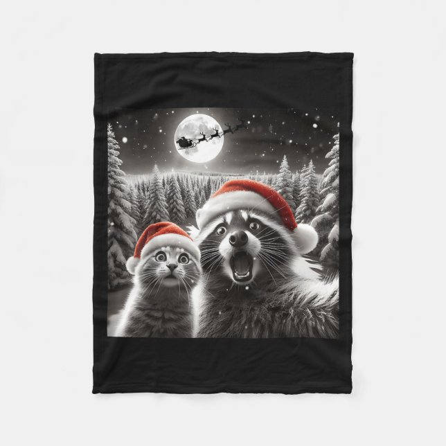 Manta Polar Cat Selfie Racoon Funny Santa Christmas Dog  (Anverso)