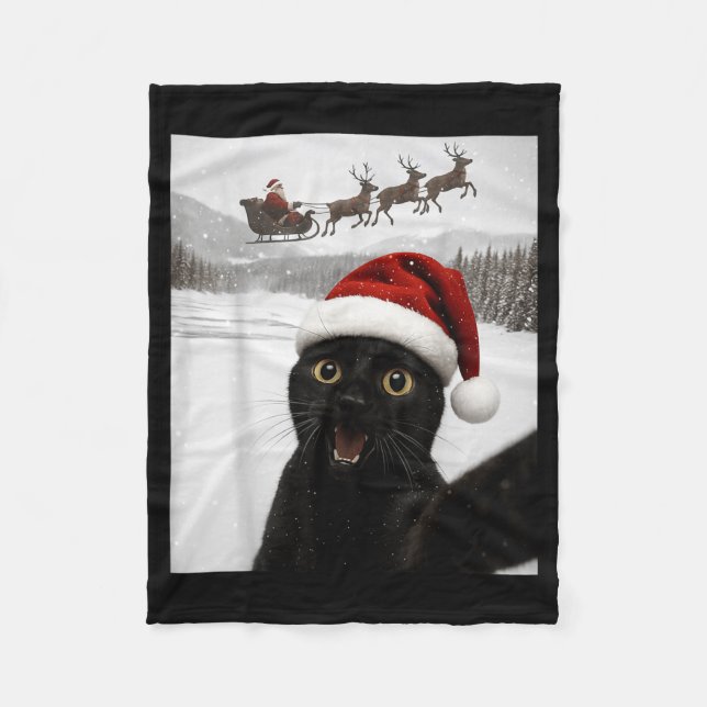 Manta Polar Cat Selfie With Santa Funny Black Cat Christmas Me (Anverso)