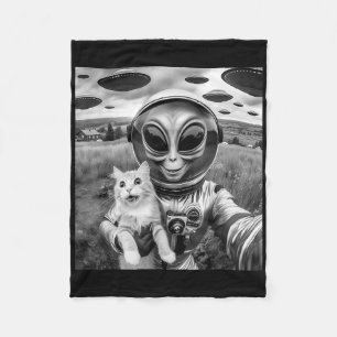 Manta Polar Cat Ufo Selfie Cat Alien Abducción Graciosa Regalo
