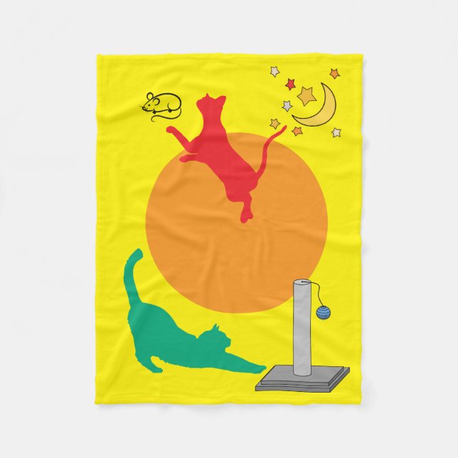 Manta Polar Cats at Play on Yellow Fleece Blanket (Anverso)