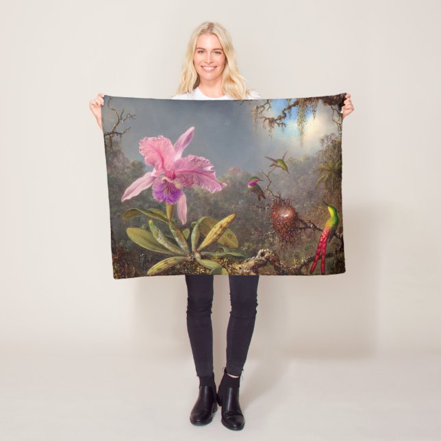 Manta Polar Cattleya Orchid y tres Hummingbirds por Heade (In situ)