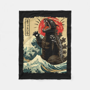 Manta Polar Catzilla Cat Art Funny Cat Japonés Para Hombres Mu