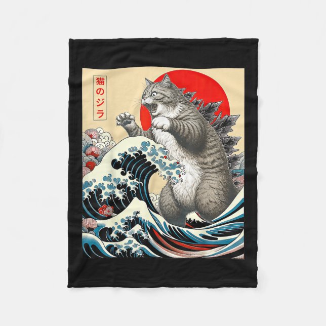 Manta Polar Catzilla Cat Arte japonés (Anverso)