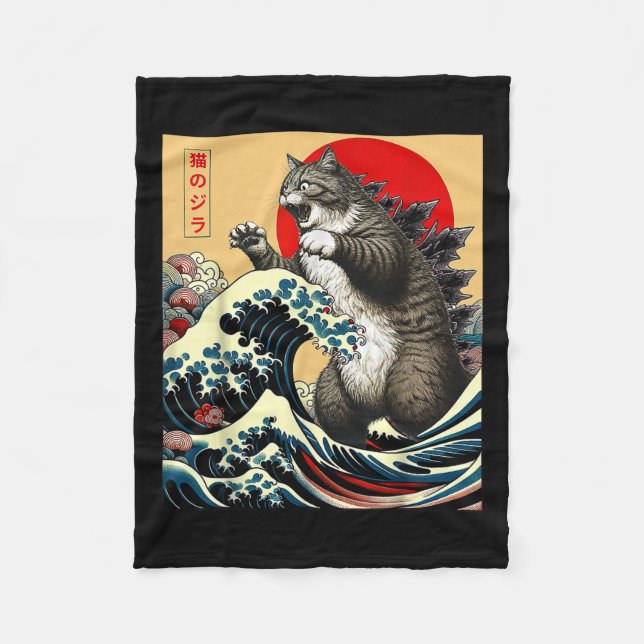 Manta Polar Catzilla Cat Arte Japonés Gracioso Regalos De Gato (Anverso)